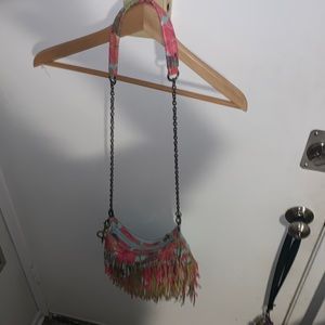 Madden Girl Handbag Purse Multicolored Floral Layered Fringe Crossbody Bag